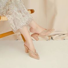 "embroidery mules peach (Arumi series) Please include your foot size based on the measurement guide that we have included, You can also choose the type height of heels that you want. (CM is foot length from heel to toe using centimeters) if you are not sure with ur size, you can measure your foot size from heel to toe in exact number in CM, so we can help you decide the number. or, contact the seller if you have any question. NOTE FOR BUYER - If the order is received, the order cannot be cancele Summer Wedding Mules With Pointed Toe, Summer Wedding High Heel Mules, Summer Wedding Pointed Toe Mules, Elegant Summer Wedding Mules, Elegant High Heel Beige Mules, Summer Wedding Open Toe Mules, Elegant Beige High Heel Mules, Feminine Summer Wedding Shoes With Almond Toe, Embroidery Mules