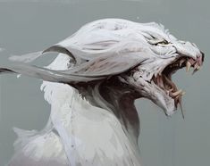 a white dragon with its mouth open and sharp teeth