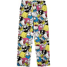 Unleash the cuteness and embrace the whimsical world of Sanrio with these Hello Kitty sleep pants! Officially licensed and adorned with a delightful collage of beloved Sanrio characters, these pajama pants are a must-have for any Hello Kitty fan. Made from a super soft premium brushed polyester stretch blend, these pants offer ultimate comfort for your cozy nights in. The elastic waistband with drawstrings ensures a snug and comfortable fit, while the side pocket adds a touch of practicality to Cotton Bottoms With Character Print For Pajama Party, Cotton Lounge Pants With Character Print, Hello Kitty Print Bottoms For Pajama Party, Cute Hello Kitty Print Bottoms For Pajama Party, Cute Hello Kitty Print Pants For Pajama Party, Cute Hello Kitty Print Loungewear Pants, Cute Pants With Hello Kitty Print For Pajama Party, Cute Hello Kitty Loungewear Pants, Playful Cartoon Print Bottoms For Sleepover