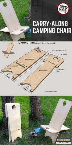 the camp chair is made out of wood and has two holes for it to be built into