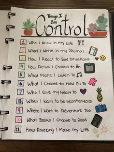 a notebook with writing on it that says things i can't control who i allow in my life