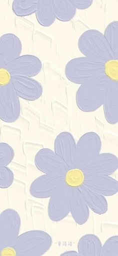 an image of blue flowers painted on white paper with yellow center and purple petals in the middle