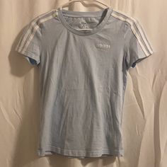 Nwot Baby Blue Adidas Tee Size Women’s Xs Casual Fitted T-shirt With Three Stripes, Fitted Casual T-shirt With Three Stripes, Blue Three Stripes Tops For Summer, Casual Fitted T-shirt With Three Stripes Branding, Blue Cotton T-shirt With Three Stripes, Spring Adidas Three Stripes Top, Adidas Tops With Three Stripes For Spring, Adidas Fitted Short Sleeve Tops, Short Sleeve Tops With Three Stripes For Spring