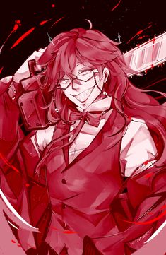 Grell, fabulous in red! Poster is 11 x 17, on glossy card stock Red Anime Characters, Grell Fanart, Grell Manga Icons, Grell Sutcliff Manga, Tea Emoji, Grell Edit, Grell Sutcliff Butler Form, Grell Sutcliff And Madam Red