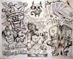 a drawing of clowns and tattoos on paper