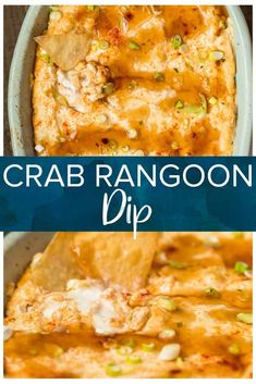 crab ranggoon dip in a bowl with tortilla chips