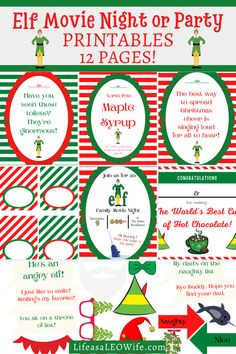 the elf movie night or party printables