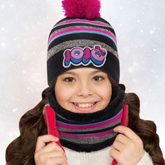 When the temperature dips, she’ll be ready in style with this Nickelodeon Hat, Scarf and Glove set, featuring the the popular: 'JoJo Siwa'. Soft and stylish, her cold-weather wear has never looked this cool. Playful Black Warm Hats, Playful Black Winter Hats, Winter Beanie Hat, Kid Gloves, Weather Wear, Winter Hats Beanie, Hat Scarf, Jojo Siwa, Winter Beanie