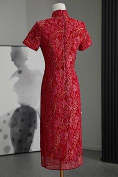 Looking for a traditional red dress for your special day? Consider this elegant and updated qipao cheongsam dress. It embraces the classic mandarin collar, while incorporating a modern touch with its intricate red lace and subtle golden accents. Perfect for Chinese wedding, tea ceremony, or any special events. Please leave the Height, Weight , Bust, Waist and Hip measurements in the Personalisation box so you can double check the size for you Qipao Cheongsam, Wedding Tea, Qipao Dress, Cheongsam Dress, Wedding Essentials, Chinese Wedding, Tea Ceremony, Red Lace, Cheongsam