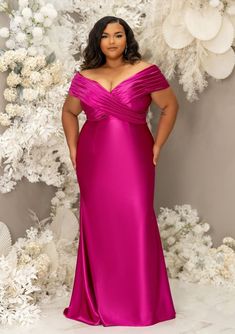 Pantora Maids Morgan gown in stretch satin in sizes 0-44, bridesmaids dresses available in several color options. Pantora Bridal, Morgan Dress, Plus Wedding Dresses, Stretch Satin Fabric, Satin Bridesmaid Dress, Mother Of The Bride Dresses Long, Shoulder Stretch, Maternity Poses, Satin Bridesmaid Dresses