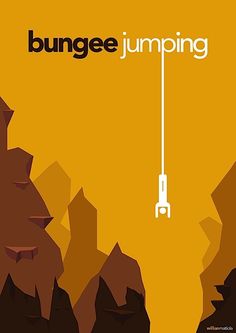 an advertisement for bungee jumping with a rocket in the sky and mountains behind it