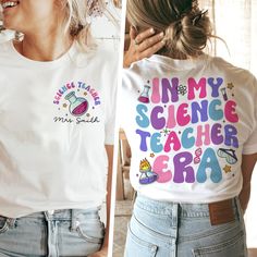 In My Science Teacher Era Shirt, Custom Sicence Teacher Shirt, Chemistry Teacher, Biology Teacher Tshirt, Birthday Gift for STEM Teacher Note: For Different Color From Colors List Please "Message us or leave a note" MATERIAL UNISEX T-SHIRT - Medium fabric (5.3 oz/yd² (180 g/m - Classic fit - Runs true to size - 100% cotton (fiber content may vary for different colors) - Tear-away label UNISEX SIZING CHART Small: Length 28" - Width 18" (4-6) Medium: Length 29" - Width 20" (6-10) Large: Length 30" - Width 22" (10-14) XL: Length 31" - Width 24" (14-18) 2XL: Length 32" - Width 26" (18-20) 3XL: Length 33" - Width 28" (20-22) All measurements are approximations. Shirts may be within 1" of the dimensions listed The shirts were measured laying on a flat surface, side to side and top to bottom. HOW Science Teacher Shirts, Elementary Science Teacher, Teacher Outfits High School, Science Teacher Shirt, Stem Teacher, Biology Teacher, Teacher Clothes, Chemistry Teacher, Teacher Outfit