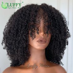 Afro Kinky Curly Wigs With Bangs 100% Human Hair Full Machine Made Scalp Top Wig | eBay Curly Wigs With Bangs, Curly Afro Wig, Afro Wig, Top Wig, Textured Curly Hair, Natural Hair Wigs, Afro Wigs, Curly Human Hair Wig, Curly Wigs