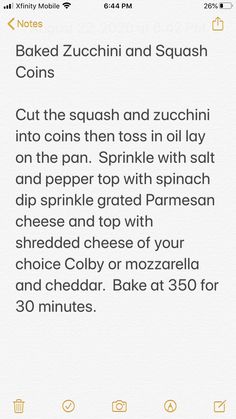 the recipe for baked zucchini and squash is shown on an iphone screen,