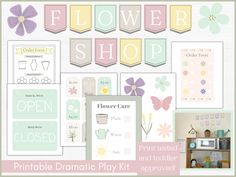 the printable flower shop play kit includes flowers, cards, and other things to make it