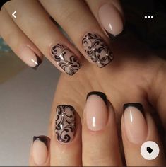 Lace Nail Art Designs, Lace Nails Designs, Black French Tip Nails With Design, Lace Nail Design, Lace Nail Art, Luxury Nails, Short Acrylic Nails, Best Acrylic Nails