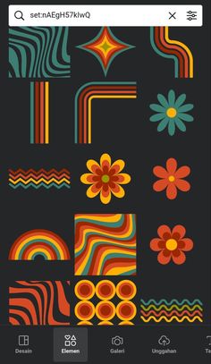 an iphone screen with different patterns and colors on the bottom right hand corner, including flowers