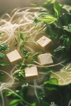 A stunning bowl of Vegan Pho featuring tofu and fresh herbs, destined to bring cozy comfort to your dinner table using a mouthwatering vegan recipe. Vegan Vietnamese, Vietnamese Pho, Plant Based Burgers, Creamy Mac And Cheese, Vegan Comfort Food, Rice Noodles