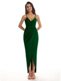 red|rosalie Solid Color Bridesmaid Dress For Party, Green Evening Gown With Spaghetti Straps, Green Spaghetti Straps Gown For Evening, Green Spaghetti Strap Formal Gown, Green Spaghetti Strap Evening Gown, Green Gown With Spaghetti Straps For Evening, Elegant Green Evening Dress With Spaghetti Straps, Elegant Green Satin Dress With Spaghetti Straps, Green Satin Dress With Spaghetti Straps