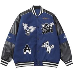 Winter Outdoor Varsity Jacket With Patchwork, Hip Hop Cotton Outerwear With Graphic Print, Trendy Black Varsity Jacket With Pockets, Winter Casual Varsity Jacket With Graphic Print, Urban Track Jacket With Letter Print For Streetwear, Casual Varsity Jacket With Graphic Print For Winter, Trendy Cotton Varsity Jacket With Graphic Print, Trendy Blue Varsity Jacket With Letter Print, Graphic Print Cotton Outerwear For College