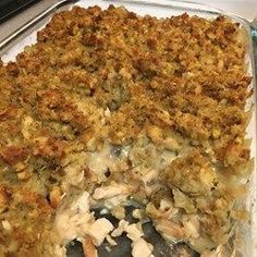 a casserole dish with meat and vegetables in it is ready to be eaten