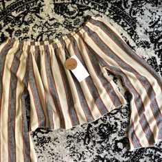 Zara Tops | Zara Stripe Off The Shoulder Top | Poshmark Striped Cropped Top For Fall, Cropped Blouse For Beach In Fall, Orange Tops For Fall Day Out, Cropped Tops For Fall Vacation, Zara Orange Beach Top, Zara Orange Casual Top, Casual Orange Zara Top, Zara Bohemian Tops For Fall, Zara Striped Beach Tops