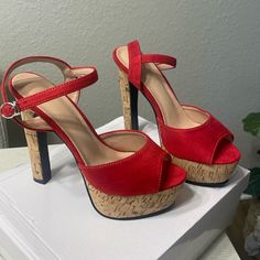 Brand New Beatiful Platform Shoes Red Chunky Platform Heels For Spring, Red Heels With Buckle Closure, Casual Red Heels With Buckle Closure, Red Platforms, Red Platform, Hot Heels, Red Suede, Chunky Heel, Platform Shoes