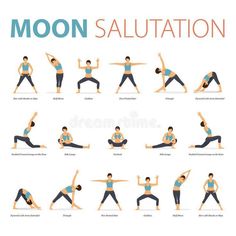 a man doing yoga poses for moon salatition in different positions, with the caption