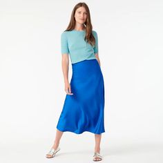 J.Crew: Pull-on Slip Skirt For Women Chic Bias Cut Relaxed Skirt, Chic Bias Cut Skirt With Relaxed Fit, Fitted Bias Cut Maxi Skirt For Summer, Fitted Bias Cut Flared Skirt, Fitted Flared Skirt With Bias Cut, Spring Stretch Skirt, Chic Bias Cut Midi Skirt, Fitted Long Pleated Skirt, Spring Bias Cut Relaxed Maxi Skirt