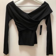 Lulus Long Sleeve Knit Off-The-Shoulder Wrap Top Size Small Black New With Tags Black One Shoulder Top, Red Cami, Strapless Crop Top, Body Suit With Shorts, Shoulder Wrap, Ruffle Bodysuit, Puff Sleeve Crop Top, Wrap Crop Tops, Sleeveless Bodysuit