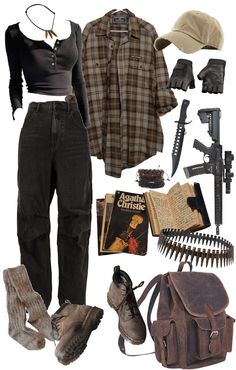 Zombie Outfit Aesthetic, Zombie Apocalypse Outfits Women Drawing, Outfit For Zombie Apocalypse, Clothes Zombie Apocalypse, Cool Apocalypse Outfit, Combat Clothes Aesthetic, Zombie Core Aesthetic Outfits, Outfit Ideas Zombie Apocalypse, Outfits For Apocalypse