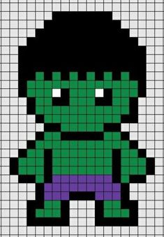 an image of a pixellated character in green and purple