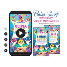 the baby shark birthday party video is displayed on an iphone and next to it's screen