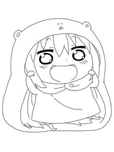 an anime character with long hair and big eyes, wearing a hoodie coloring page