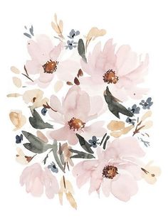 watercolor painting of pink flowers and leaves