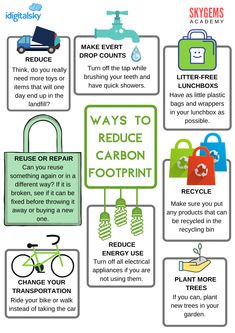 an info poster with instructions on how to reduce carbon foot prints and keep the environment clean