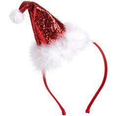 a red and white santa hat with sequins on it's headband