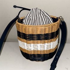 Kate Spade Wicker Navy / White Stripe Bucket Bag Crossbody Nwot! 7 Inches Long By 4.5 Inches Wide By 8 Inches High , 24 Inch Handle Drop Kate Spade Bucket Shoulder Bag For Daily Use, Kate Spade Bucket Bag With Detachable Strap, Kate Spade Bucket Shoulder Bag With Detachable Strap, Casual Brown Kate Spade Bag, Kate Spade Shoulder Bag For Everyday Summer Use, Kate Spade Summer Shoulder Bag For Everyday, Brown Bucket Bag For Day Out, Phone Holster, Walker Boots