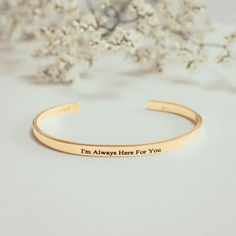 Wear your favourite quote round your wrist with our Personalised Quote Bangle or engrave a personal message to someone special and give this as a gift. Engraved Bracelet Messages, Mother's Day Gift Bracelets With Letter Print, Mother's Day Gift Bracelet With Letter Print, Letter Print Bracelets For Mother's Day Gift, Inspirational Engraved Text Bracelets For Gifts, Meaningful Engraved Bracelets As Gifts, Meaningful Cuff Bracelet Gift, Meaningful Engraved Name Bracelet, Inspirational Engraved Everyday Bracelets