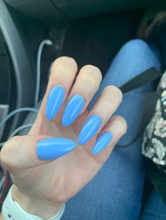 spring colors, everyday nail design, almond acrylic, simple nails, plain blue nails, summer nails Almond Nails Plain Colors, Almond Nails Plain, Simple Acrylic Nails Almond, Blue Almond Nails, Nails Plain, Periwinkle Nails, Acrylic Nails Almond, Almond Acrylic, Simple Acrylic