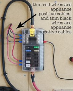 an electrical wiring box with wires attached to it and the words, this red wires are appliance positive cables, and thin black wires are appliance