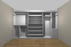 an empty walk in closet with shelves and drawers