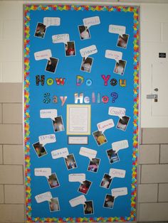 a bulletin board with pictures and words on it