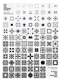 the cross stitch pattern is shown in black and white, with many different designs on it