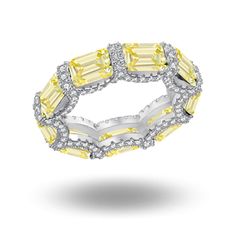 Cassia Canary Yellow Eternity Ring Yellow Diamond Wedding Rings, Diamond Ring Stack, Eternity Band Engagement Ring, Round Brilliant Engagement Ring, Emerald Eternity Ring, Gorgeous Wedding Bands, Canary Diamond, Yellow Diamond Ring, Round Cut Engagement Rings