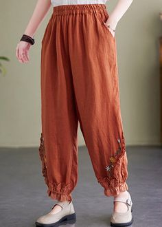 Casual Orange Embroideried Pockets Linen Lantern Pants SummerFabric: Cotton 45%, Linen 55%Size & Fit: This garment fits true to size.Length: Size L measures 35.49"from waist to hem.Waist:Fitted - elastic waist allows stretch Hip: Loosely Fitted. room for hips. Hand Wash Cold. Mixed Outfits, Lantern Pants, Two Piece Sets Summer, Pants Summer, Summer Fabrics, Cotton Top, Nike Outfits, Mandarin Collar, Dress Pattern