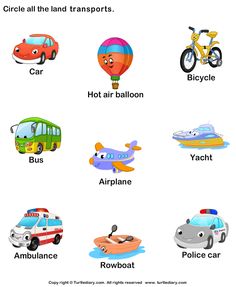 an english worksheet with different types of vehicles