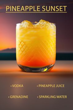 Sunset Cocktail Recipe, Vodka And Pineapple Juice, Cocktail Recipes At Home, Sunset Cocktail, Sunset Drink, Cocktail And Mocktail