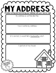 a worksheet with the words my address written in black and white on it