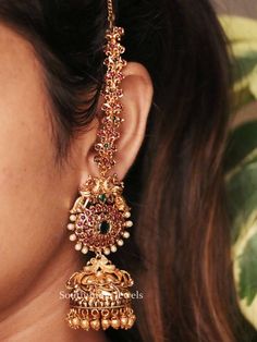 Checkout - South India Jewels Ear Chain Designs, Bridal Jhumkas, Matte Jewelry, Pearl Cluster Earrings, Modern Gold Jewelry, Ear Chain, Peacock Earrings, Gold Heart Ring, South Indian Jewellery